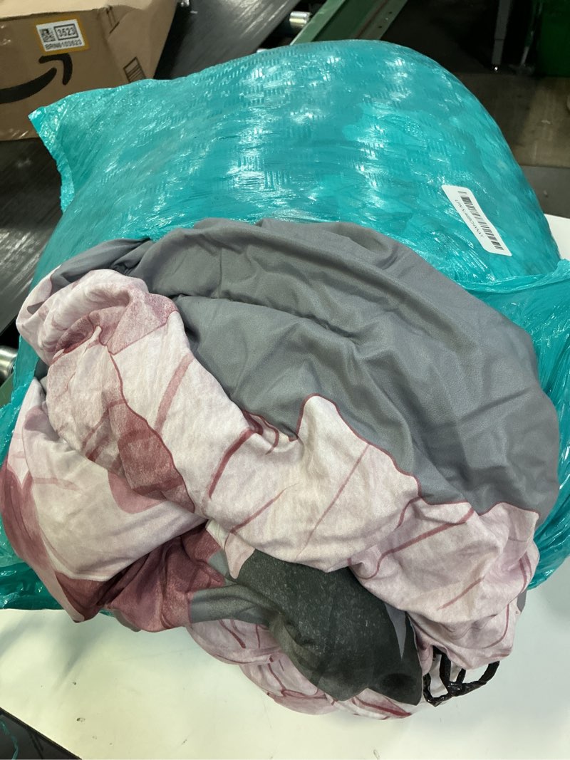 Condition photo showing As Is for Dobuyly Pink and Grey Comforter Set King Size 7 Piece Bed in a Bag, Floral Printed on Gray Comforter Set with Sheets, Soft Microfiber Botanical Complete Bedding Set for All Season King Grey Pink