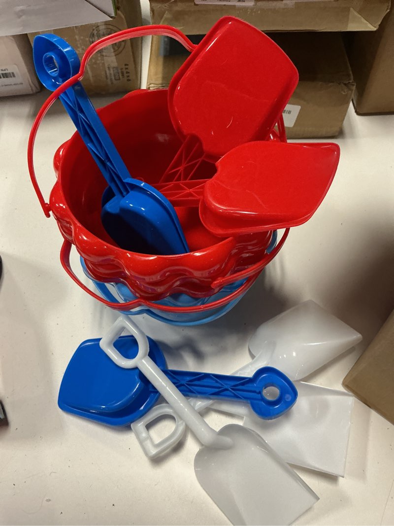 Condition photo showing Good Condition for 6'' sand buckets and shovels bulk small plastic beach pails shovels sand castle mold tools for summer beach pool party favors, 9 colors