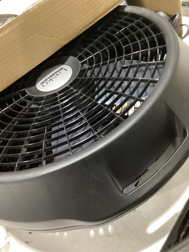 Condition photo showing Good Condition for lasko windmachine 20" large floor fan with pivoting head for whole room cooling, portable indoor 3-speed air circulator, black, a20305