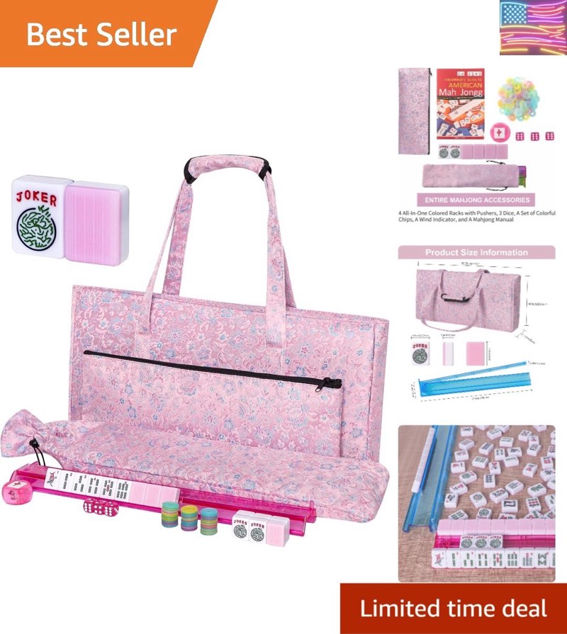 american mahjong game set, 166 pink tiles, pink bag and entire accessories, 4..