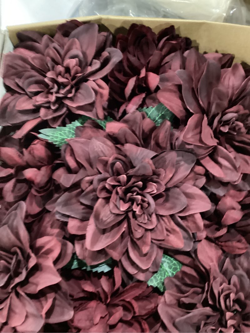 Condition photo showing Good Condition for ling's moment artificial flowers 9pcs silk dahlia 5.5"/4.5" fake flowers for diy wedding craft bouquets centerpieces arrangements party baby shower home decorations (burgundy) burgundy-silk