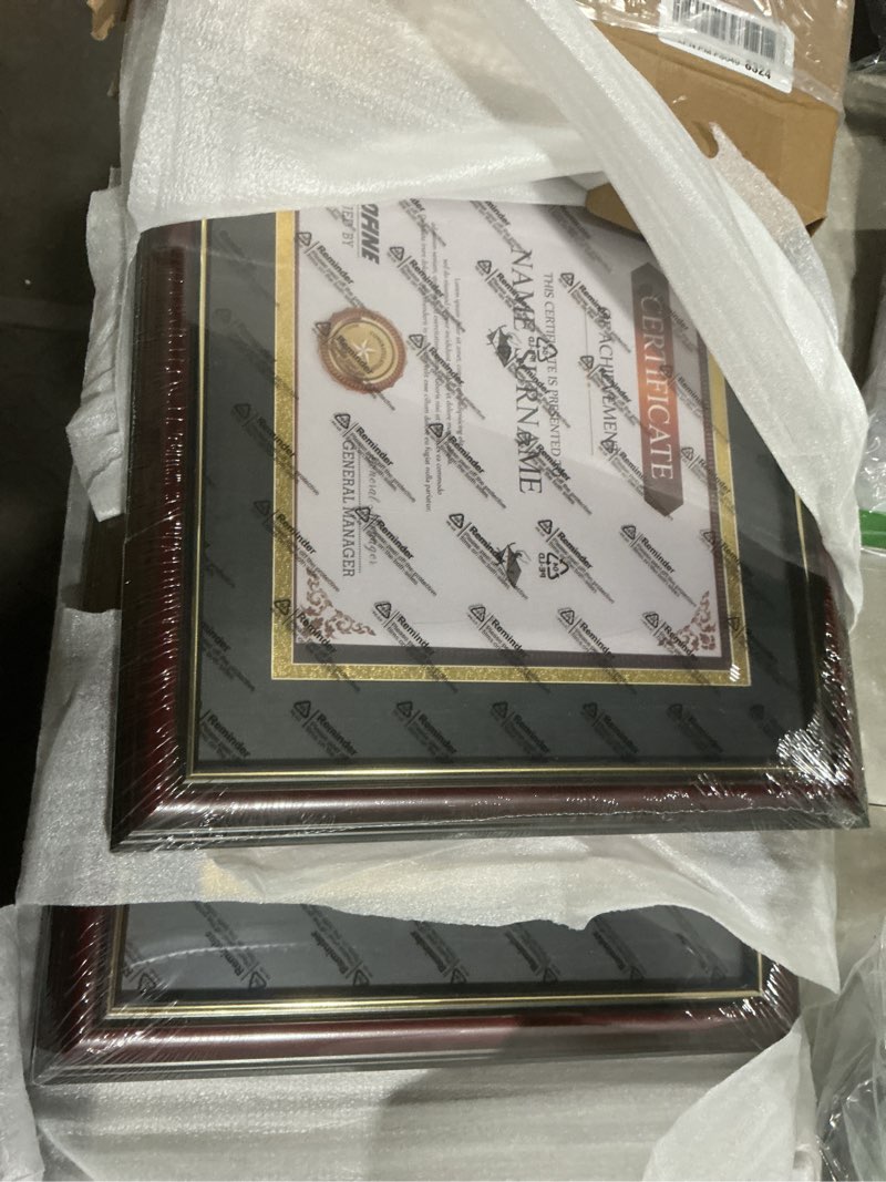 Condition photo showing Good Condition for egofine diploma frames 8.5 x 11 with mat set of 2 solid wood degree frame covered by plexiglass, certificate frame 11x14 without mat, picture frame for wall and tabletop, cherry red with gold edge