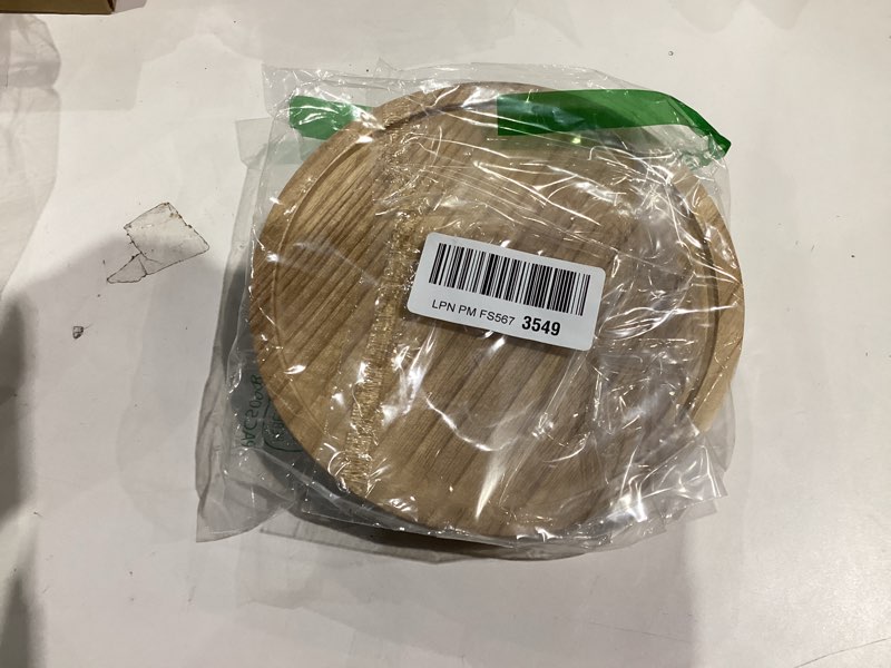 Condition photo showing Good Condition for Round Decorative Tray Wood Bathroom Counter Organizer Farmhouse Kitchen Decor Wooden Riser for Soap Dish, Perfume, Candle, Sponge, 8" - Brown Brown 8"