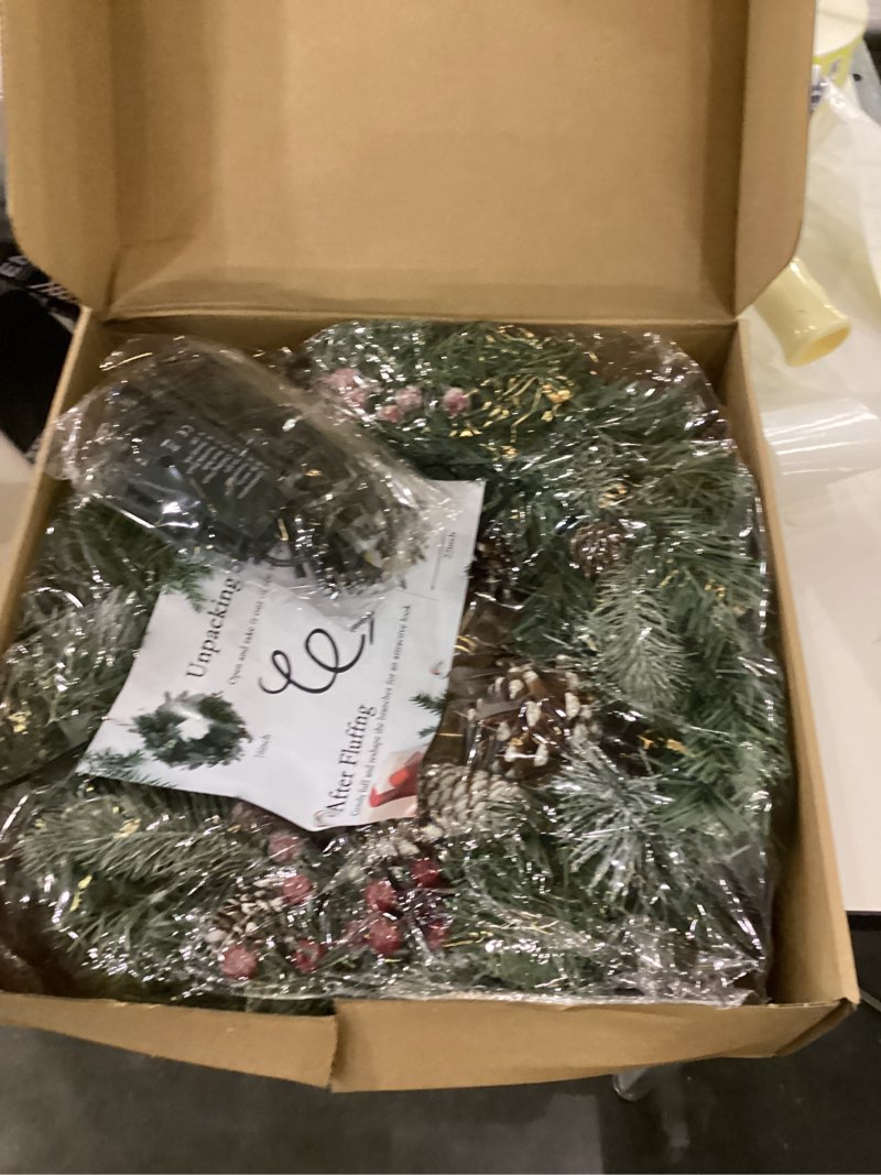 Condition photo showing New/Like New for Christmas Wreath Decorations-22 inch Christmas Wreaths for Front Door with Pine Cones Berries-Xmas Door Wreath for Indoor Outdoor Windows Wall Holiday Decor 45 pcs Twig