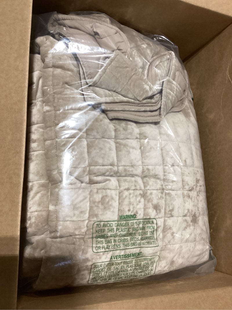 Condition photo showing As Is for RECYCO Luxury Velvet Quilt Set Full Queen Size Bedding Sets, Ultra Soft Velvet Comforter Set, Lightweight Channel Box Stitch Oversized Bedspread Coverlet for All Season, with 2 Shams, Urban Taupe Full/Queen (88" x 92") Urban Taupe