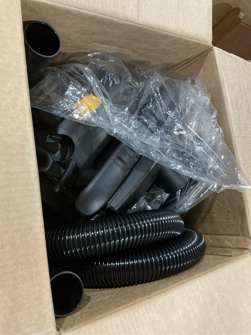 Condition photo showing As Is for dewalt dxv05p 5 gallon poly wet/dry vac, 4 peak hp shop vacuums with attachments, powerful suction, 1-7/8" hose, dxv05p, yellow yellow 5 gallon