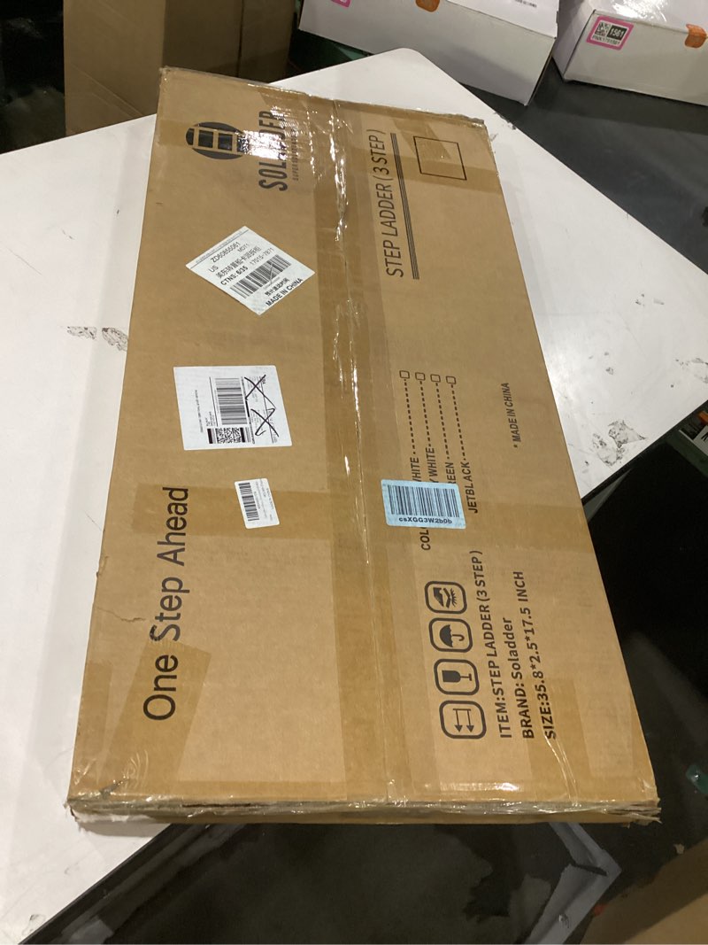 Condition photo showing New/Like New for Soladder 3 Step Ladder, Foldable Step Stool with Anti-Slip Pedal, Portable Iron Stepladder for Home 