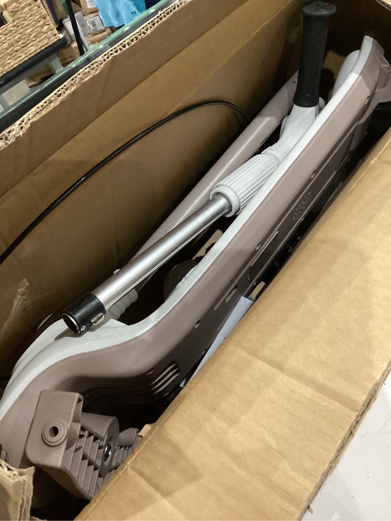 Condition photo showing As Is for large kids scooter, toddler scooter for kids 3-18 & adults, safe dual brakes (foot brake/hand brake) & bluetooth music with lights, 5-level adjustable & one-click folding kick scooter. white