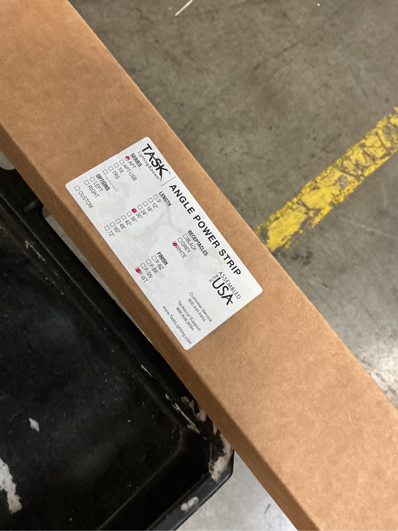 Condition photo showing New/Like New for task lighting 30" slim profile angled power strip - 4 single white receptacles - white
