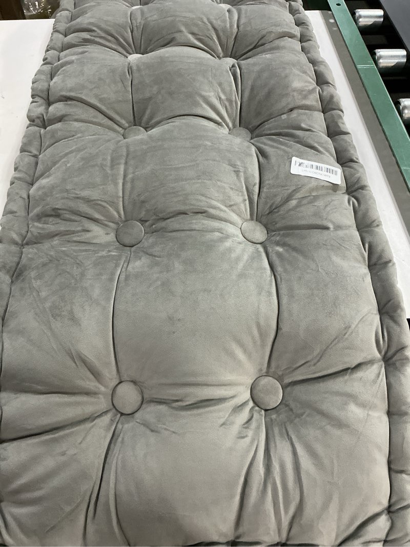 Condition photo showing Good Condition for threehoney bench cushions for indoor furniture 48x18 in velvet kitchen dining piano window seat cushion, tufted patio porch swing thicken bench pad memory foam(gray) gray 48x18 in