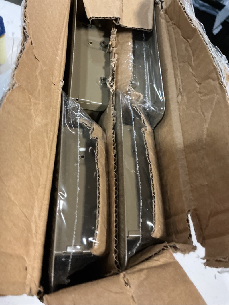 Condition photo showing New/Like New for 4" x 12" floor register vent covers 4-pack, walkable powder-coated metal vent covers with adjustable airflow, curved safe edges for floor/wall, brown 4*12 inches 4pcs