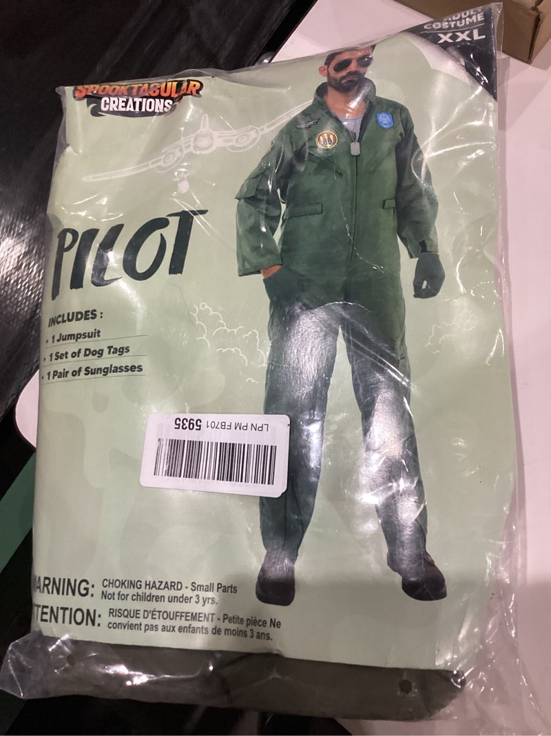 Condition photo showing New/Like New for Spooktacular Creations Men’s Fighter Pilot Jumpsuit Adult, Pilot Costume Men with Accessory for Halloween XX-Large