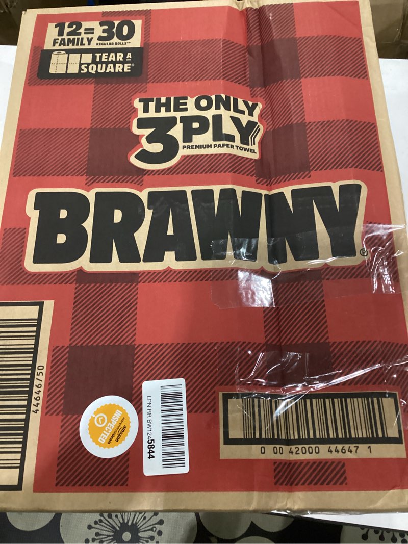 Brawny Tear-A-Square 3-Ply Paper Towels, 12 XL Family Rolls = 30 Regular Rolls, Strong, Absorbent, and Durable with 3 Sheet Sizes (Quarter, Half, Full)