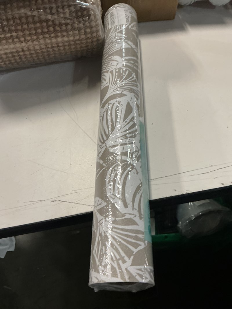 Condition photo showing New/Like New for peel and stick wallpaper vintage wall paper boho contact paper bedroom bathroom wallpaper peel and stick grey brown tropical leaf removable self-adhesive wall decor 17.3" x 394" 17.3" x 394" grey brown