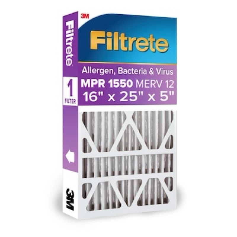 filtrete 16 x 25 x 5 merv 12 1550 mpr allergen, bacteria and virus electrostatic pleated air filter