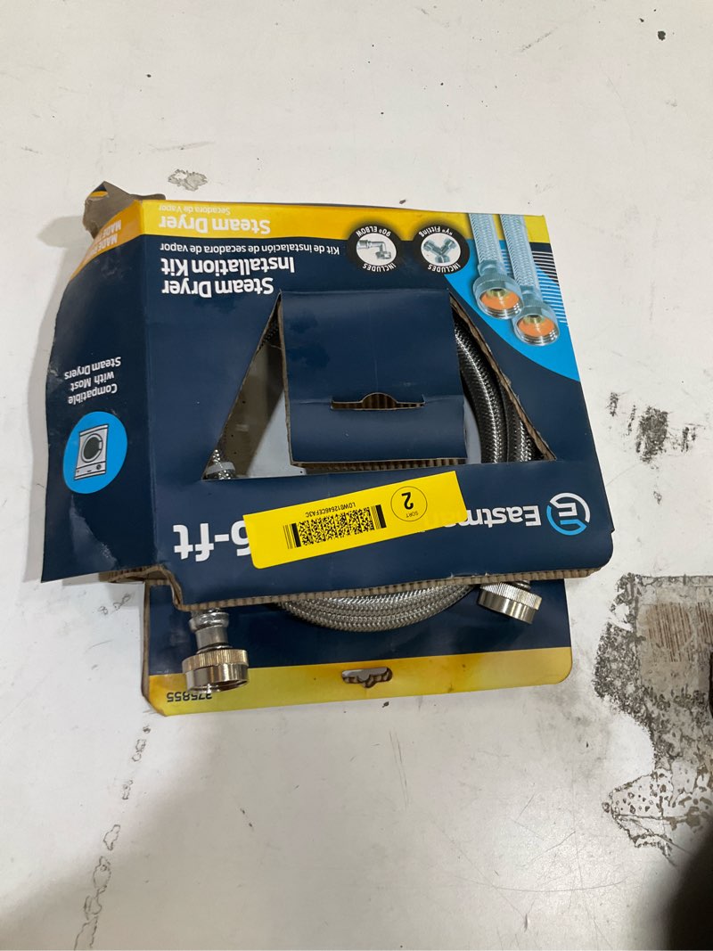 Condition photo showing As Is for eastman 72-in 3/4-in fht inlet x 3/4-in fht outlet braided stainless steel steam dryer installation kit