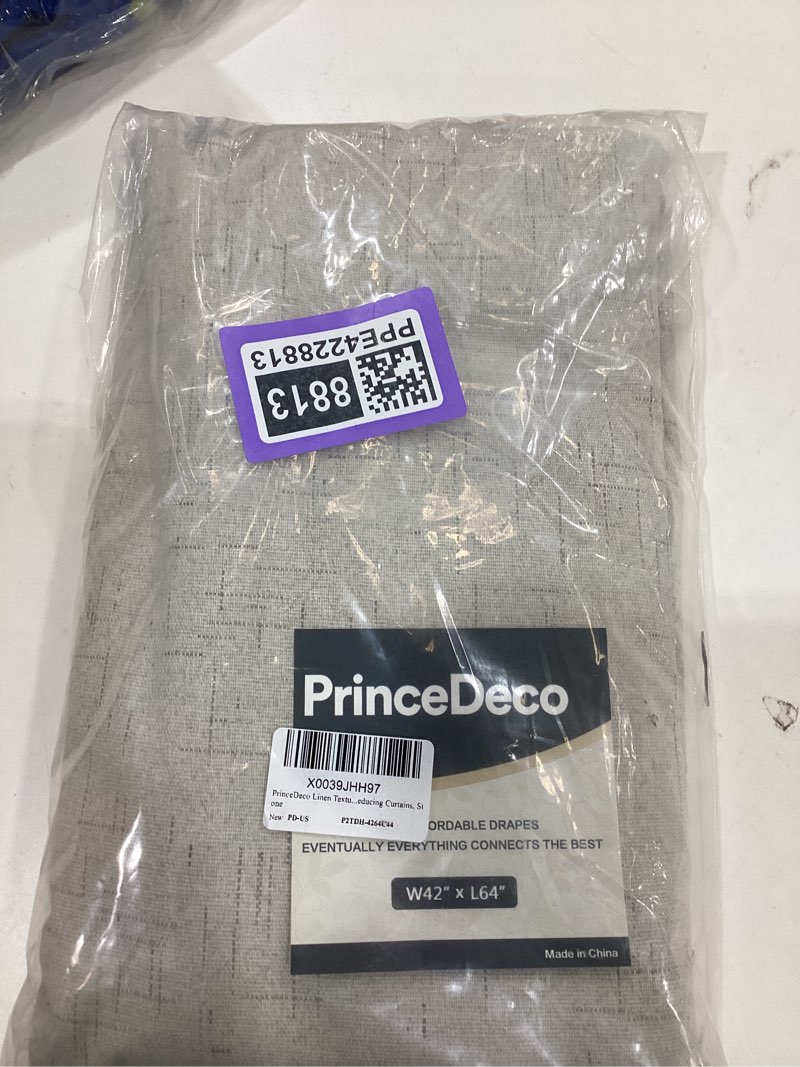 Condition photo showing New/Like New for PrinceDeco Linen Texture Curtains Soild 100% Blackout Thermal Insulated with White Liner Blackout Curtains for Bedroom 64 Inches Long 2 Panels,42" Wide,64" Length Noise Reducing Curtains, Stone Stone 42"W x 64"L (Pack of 2)