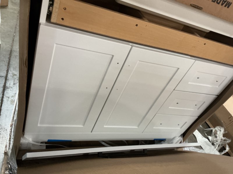 Condition photo showing As Is for style selections cauley 36-in white single sink bathroom vanity with white cultured marble top