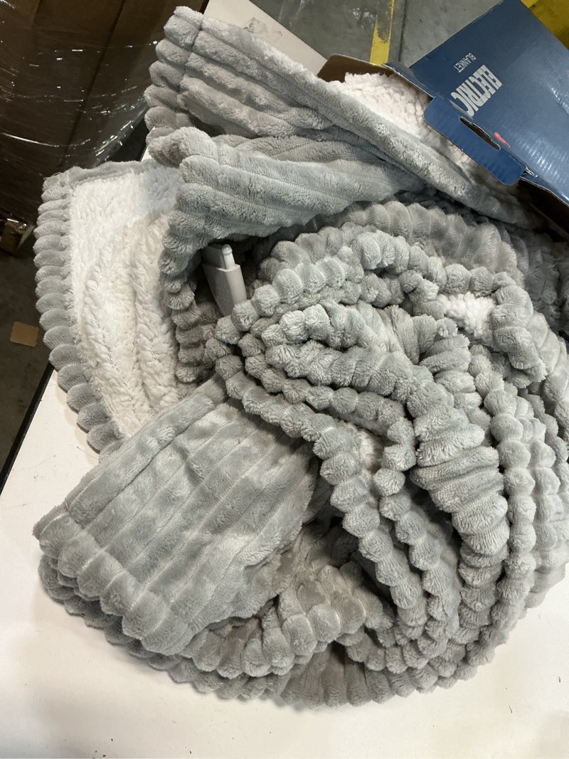 Condition photo showing As Is for Bedsure GentleSoft Electric Blanket Full Size - Soft Ribbed Flannel Heated Blanket with 6 Heat Settings, Heating with 10 Time Settings, 8 hrs Timer Auto Shut Off (72x84 inches, Light Grey) 02 - Harbor Mist Full