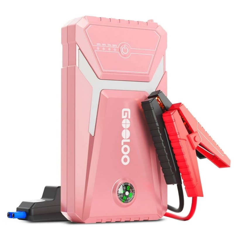 gooloo ge1500 car jump starter,1500a peak 12v battery jump box with charge port(up to 6.0l gas and 4.0l diesel engines),portable battery booster pack power bank car starter pink