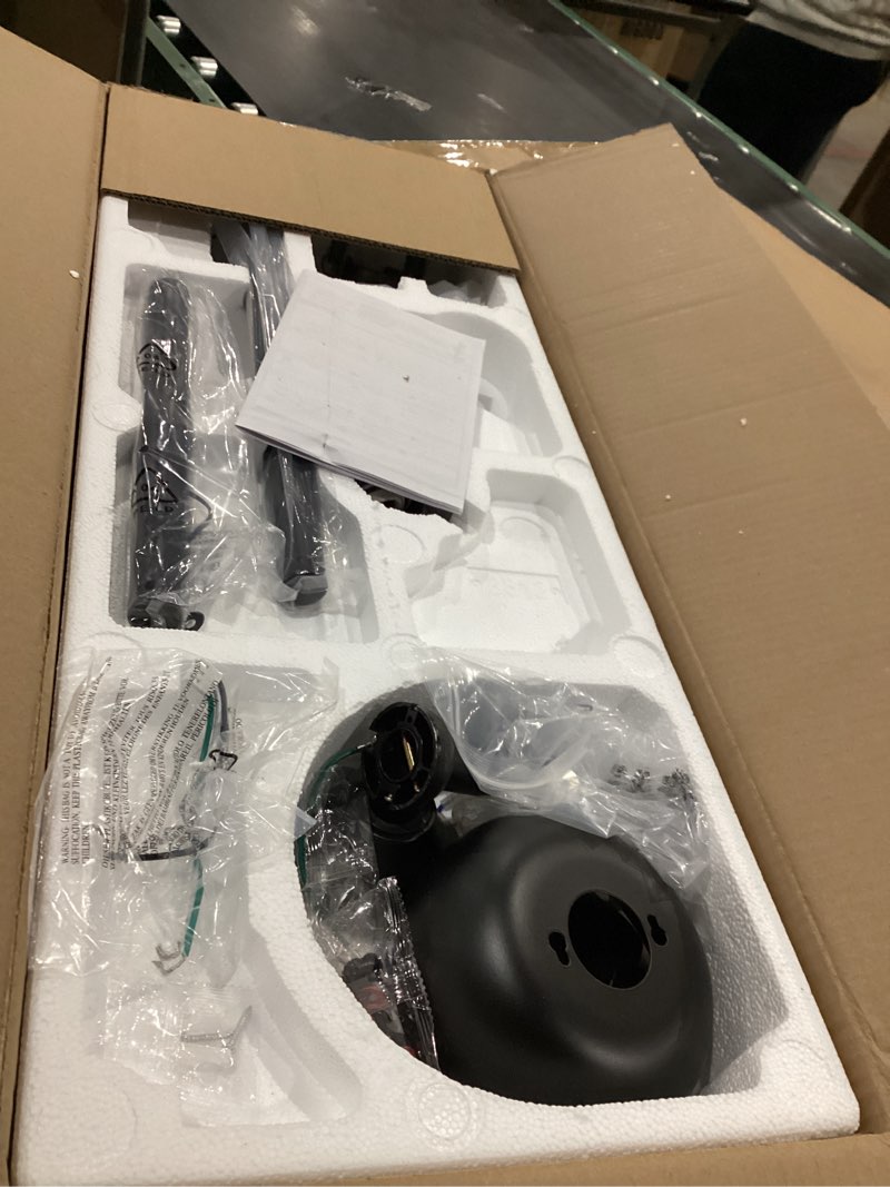 Condition photo showing As Is for Fanbulous 65 Inch Ceiling Fans with Lights and Remote, Black Indoor/Outdoor Ceiling Fan with Quiet Reversible DC Motor, 6 Speeds, 3CCT, 8 Blades Large Ceiling Fan for Living Room Bedroom Patio Black 65 Inch