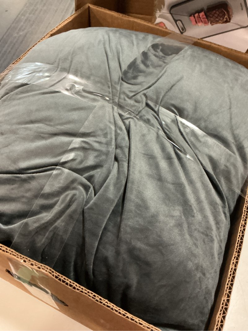 Condition photo showing As Is for reading pillow with arms for adults, back pillow for bed sitting up, shredded memory foam backrest pillow with pockets & removable washable cover, lounging, watching tv, reading(20inch grey) large(20inch) grey