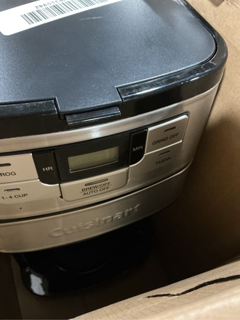 Condition photo showing As Is for Cuisinart Automatic Grind & Brew 12-Cup Coffee Maker with Blade Grinder, Programmable Coffee Machine Glass Carafe with 1-4 Cup Setting, Brew Pause, Grind-Off Option, DGB-400NAS, Black/Stainless Steel 12-Cup Glass Automatic Grind & Brew Black/Stainless