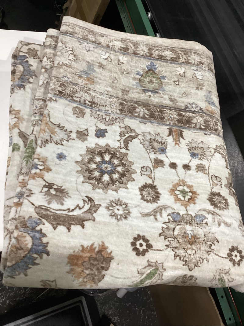 Condition photo showing Good Condition for washable area rugs for living room: 8x10 bedroom rug boho vintage area rug stain resistant non slip low pile lightweight soft carpets for dining room kitchen nursery kids room playroom home office 8' x 10' (rectangular) beige white