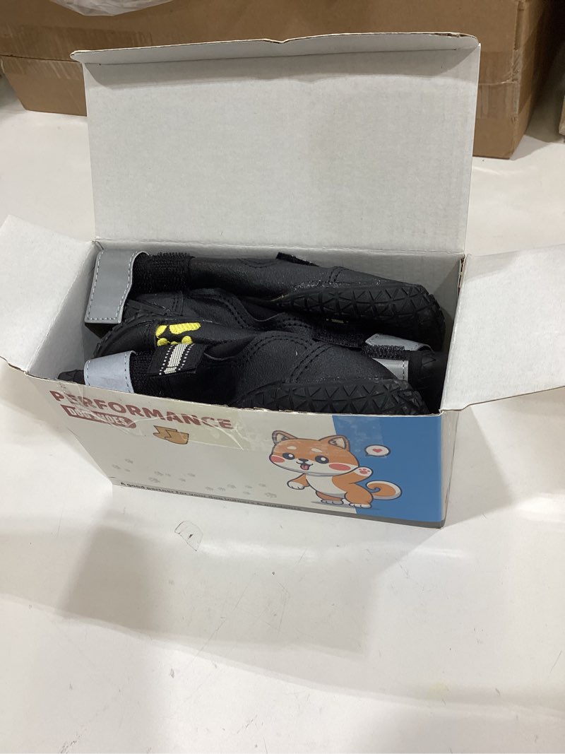 Condition photo showing New/Like New for qumy dog shoes for large dogs, medium dog boots & paw protectors for winter snowy day, summer hot pavement, water-resistant in rainy weather, outdoor walking, indoor hardfloors skid-resistant sole black size 8: 3.0''x3.3"(w*l) (pack of 4)