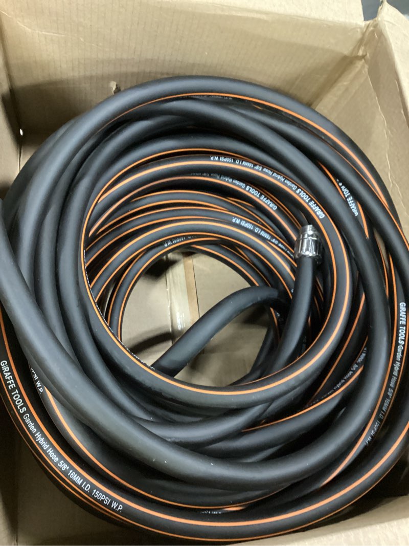 Condition photo showing Good Condition for giraffe tools garden hose 5/8", custom length, heavy duty, no kink, flexible, rubber garden hose, leakproof water hose, 600 burst psi, 100ft male to female hose