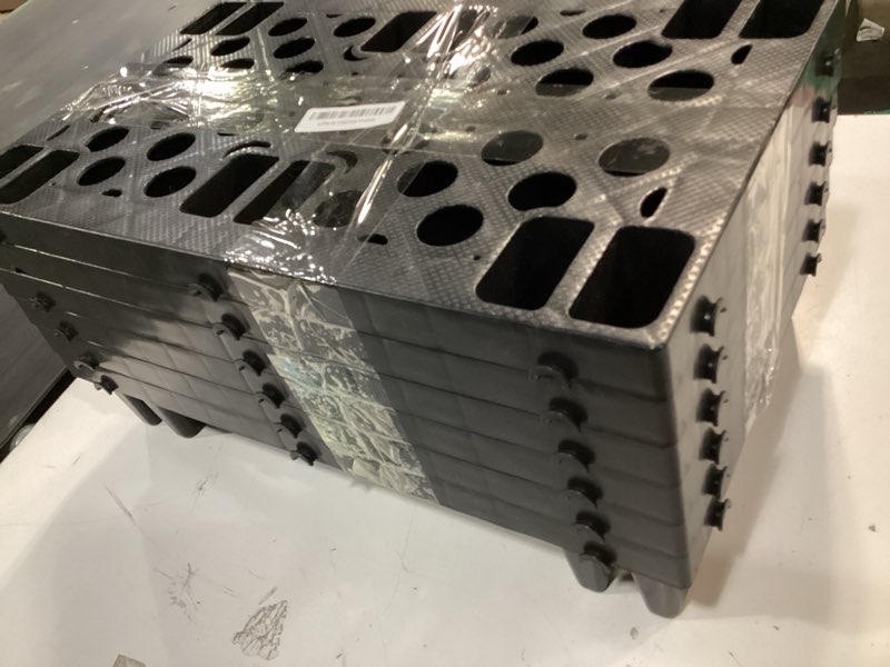 Condition photo showing Good Condition for 6 pcs plastic pallets for basement storage nestable moisture waterproof lightweight floor pallets with breathable grid for indoor outdoor supermarket warehouse (19.6 x 11.8 x 3.9 inch,black) 19.6 x 11.8 x 3.9 inch black 6