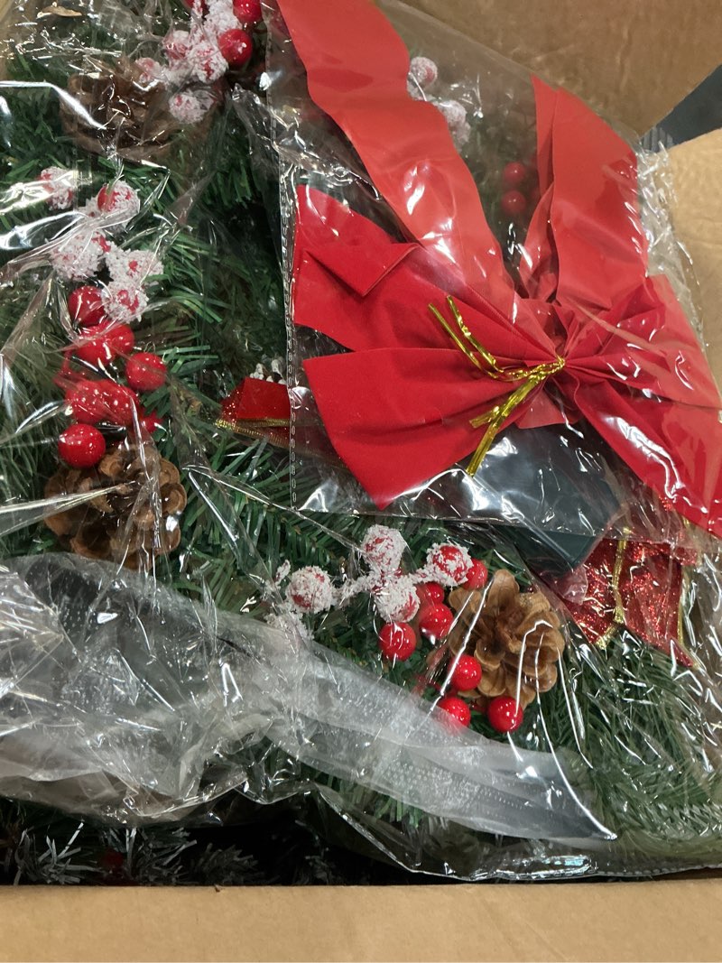 Condition photo showing Good Condition for (Similar)2 pcs PEKJI Encrypted Plastic Christmas Wreath with Bow Door Hanging Xmas Decorations Outdoor Winter Creative Rattan Circle Garland