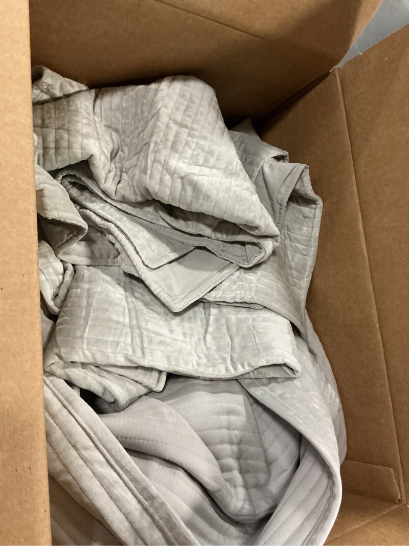 Condition photo showing As Is for EVERGRACE Velvet Quilt Set King Size, Luxurious Soft Quilted Bedding Sets, Lightweight Velvet Comforter for All Season, Striped Channel Bedspread Coverlet with 2 Shams, Frost Gray King Channel Frost Gray