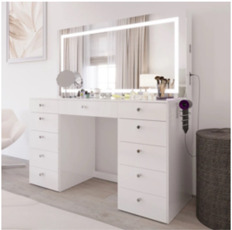 (incomplete box 1 of 3) lydia extra-large makeup vanity with bluetooth speakers and led mirror