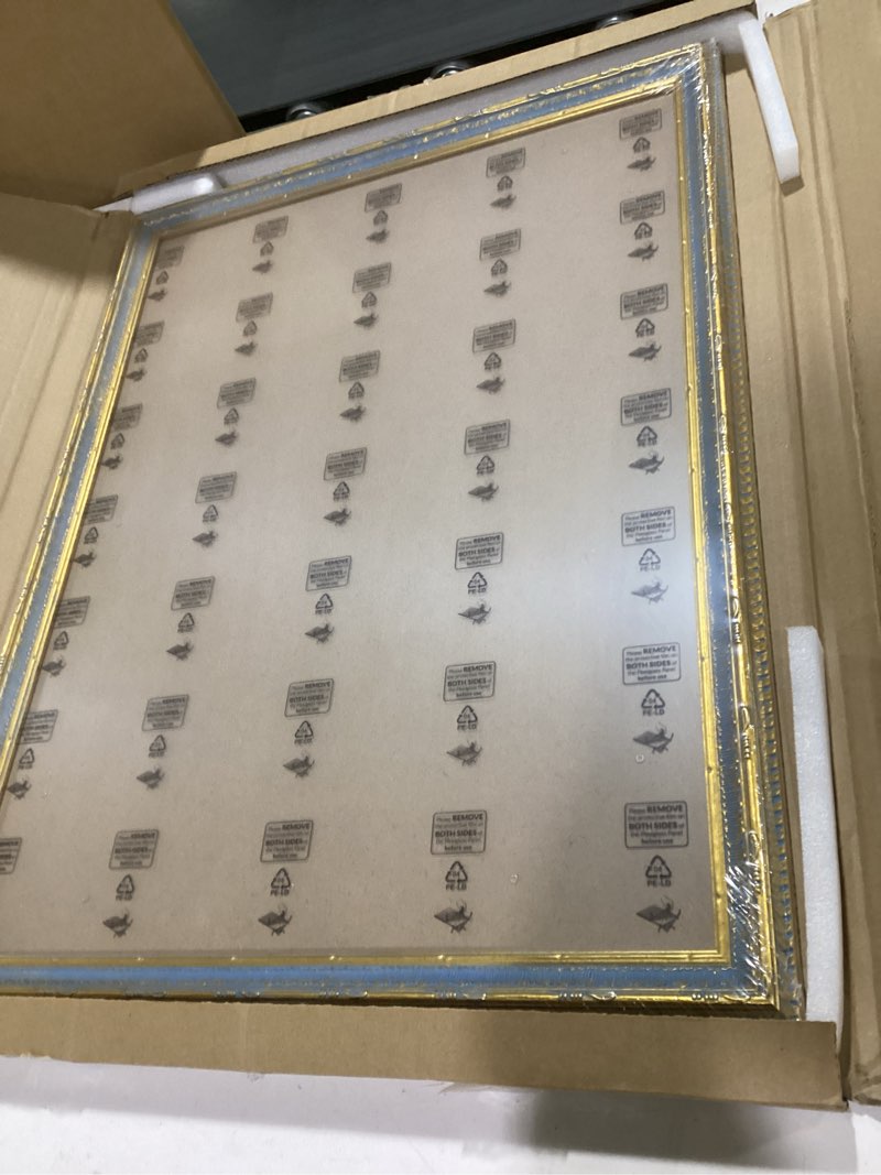 Condition photo showing Good Condition for GULETHUN 18x24 Picture Frame Gold - Vintage Photo Frame 18 by 24, Retro Home Decor Wall Hanging Gallery Frames, Sturdy, Plexiglass, Ornate Gold Raised Poster Frame for Vertical & Horizontal Display Gold 18x24in