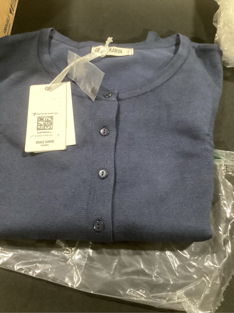 Condition photo showing New/Like New for (large) grace karin womens long sleeve knit cardigan sweaters casual dressy open front button down cardigans spring outfits large navy blue