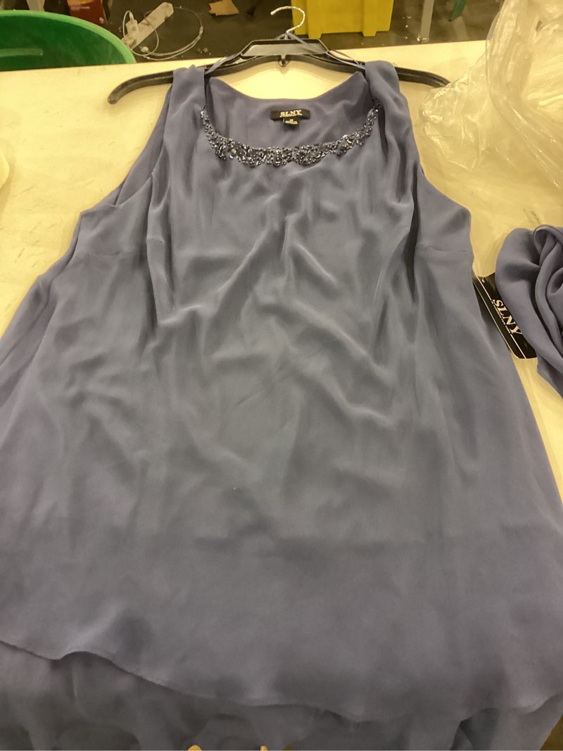 Condition photo showing New/Like New for S.L. Fashions Women's Mother of The Bride Tiered Jacket Dress with Shoulder Embellishment Regular 18 Wedgewood