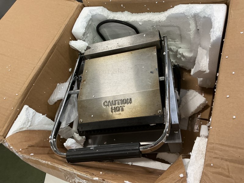 Condition photo showing As Is for Commercial Panini Press Grill, 1800W Electric Stainless Steel Sandwich Panini Maker, Sandwich Grill with Temp Control & Double Sides Heating for Hamburger Steak Bacon