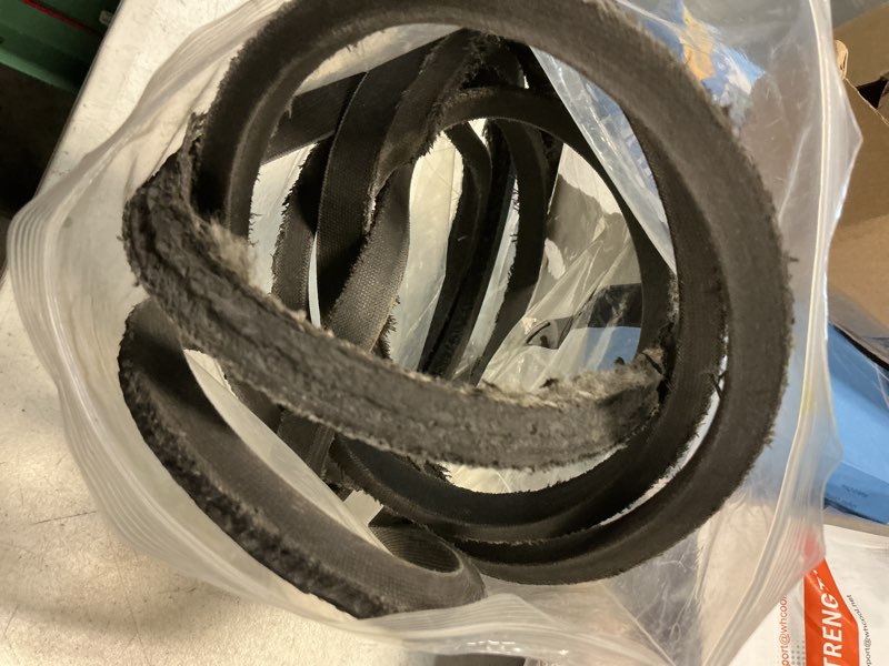 Condition photo showing As Is for 5/8" x 156" deck belt for bad boy 54 inch zt czt elite zero turn mower 041-1560-00, compatible with ref no b-153, john deere tcu18603 717a 727a