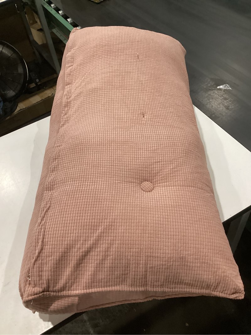 Condition photo showing As Is for **missing buttons on the pillow**gnostik triangular headboard pillow twin xl dorm bed wedge pillow for headboard gap 39.4\\\"x15.7\\\"x7.5\\\" long back bolster daybed cushion with side pockets for sitting in bed, pink pink twin size:39.4x15.7x7.5in