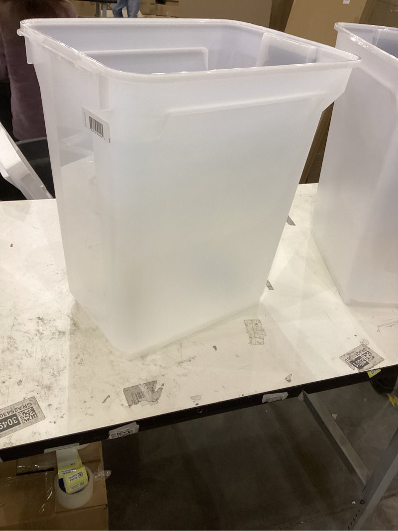 Condition photo showing As Is for plastic bin with wheels no lid 