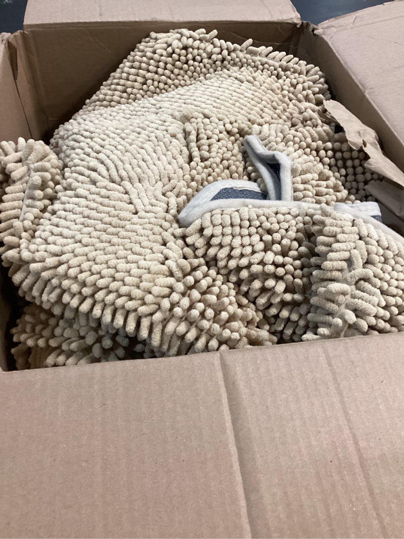 Condition photo showing As Is for OLANLY Dog Door Mat for Muddy Paws 70x46, Absorbs Moisture and Dirt, Absorbent Non-Slip Washable Doormat, Quick Dry Chenille Mud Mat for Dogs, Entry Indoor Entryway Carpet for Inside Floor, Beige Beige Solid 70" x 46"