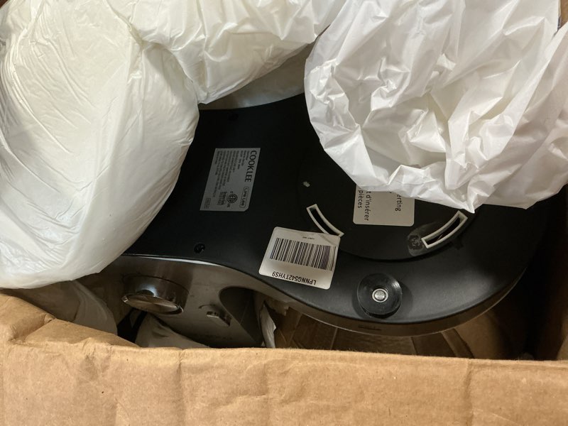 Condition photo showing As Is for COOKLEE Stand Mixer, 9.5 Qt. 660W 10-Speed Electric Kitchen Mixer with Dishwasher-Safe Dough Hooks, Flat Beaters, Wire Whip & Pouring Shield Attachments for Most Home Cooks, Silver Standard Silver1