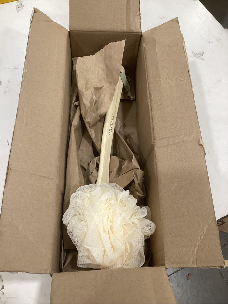 Condition photo showing As Is for ecotools 2 pack ecopouf bath brush, loofah brush for bath & shower, made with long handle & recycled, soft netting for gentle exfoliation, back brush for men & women, cruelty-free