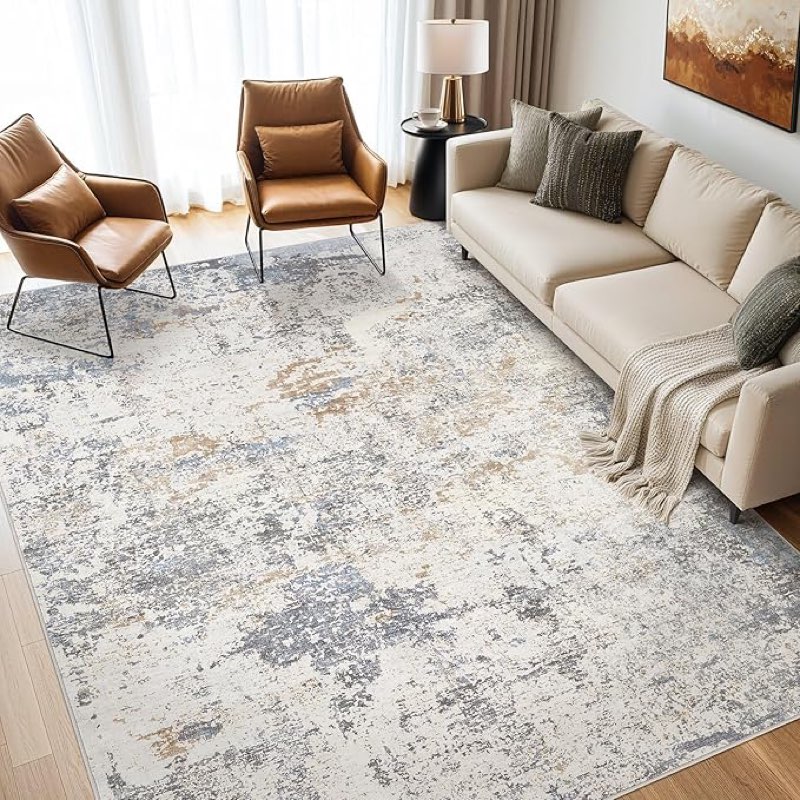 area rugs for living room: 8x10 large soft washable rug modern abstract non-slip backing stain resis