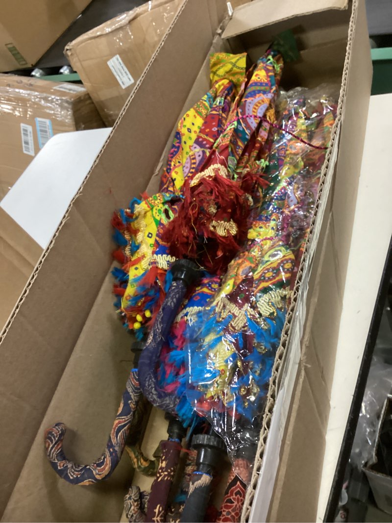 Condition photo showing Good Condition for Indian Handmade Designer Cotton Fashion Multi Colored Umbrella Embroidery Boho Umbrellas Parasol 10 Pcs Lot