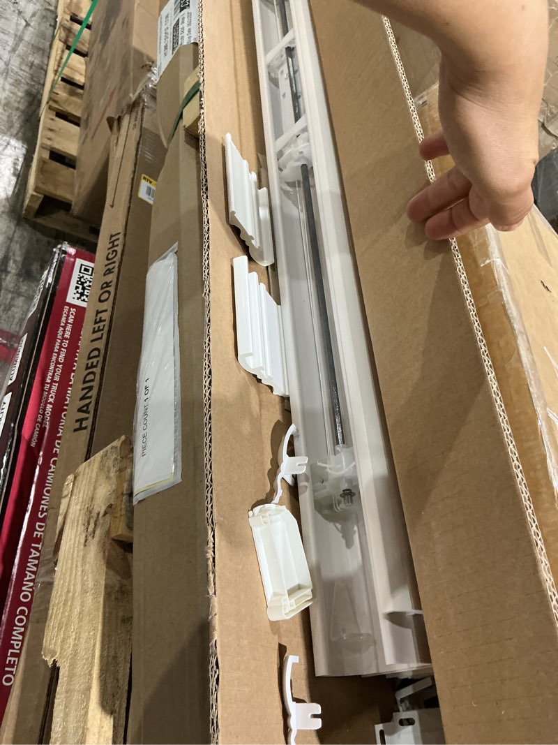 Condition photo showing As Is for white cordless premium faux wood blinds with 2.5 in. slats - 36.5 in. w x 48 in. l (actual size 36 in. w x 48 in. l)