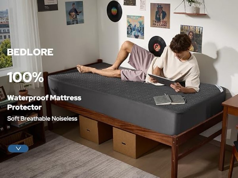 bedlore waterproof mattress protector, twin size mattress pad with deep pocket 6"-15" depth, soft breathable dirt-proof single bed mattress cover for bedroom, dorm room (black) 4 black twin