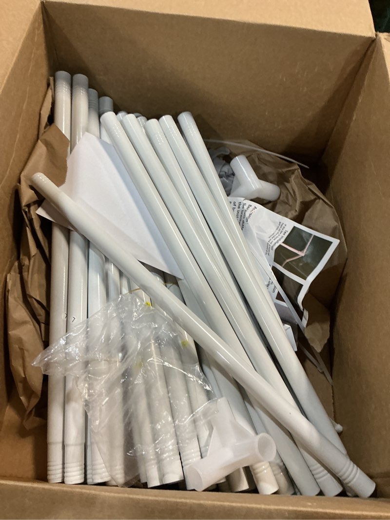 Condition photo showing As Is for aikasy queen size canopy bed frame with outer support, thickened metal poles & four corner brackets, compatible with metal/wood base for bedroom decor (white) white queen