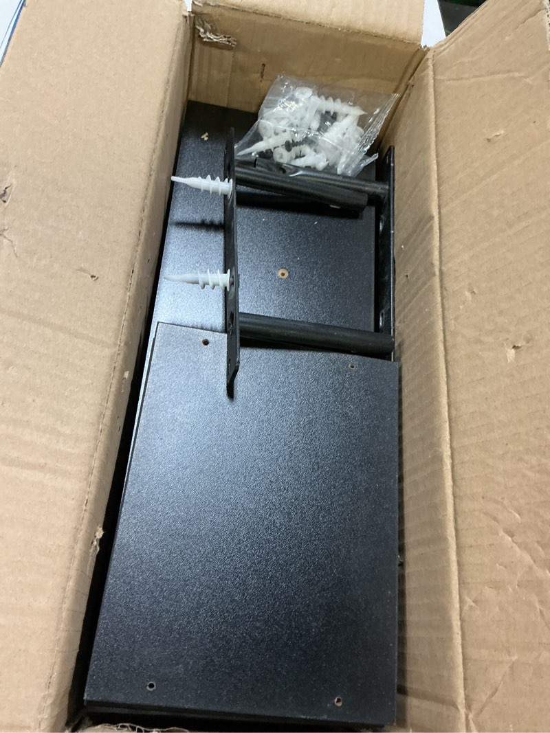 Condition photo showing As Is for RICHER HOUSE Black Floating Shelves Set of 3, Modern Bathroom Shelves Wall Mounted Shelves for Wall Decor, Over Toilet Black Wall Shelves for Bathroom Bedroom, Living Room, Kitchen Black 2+1